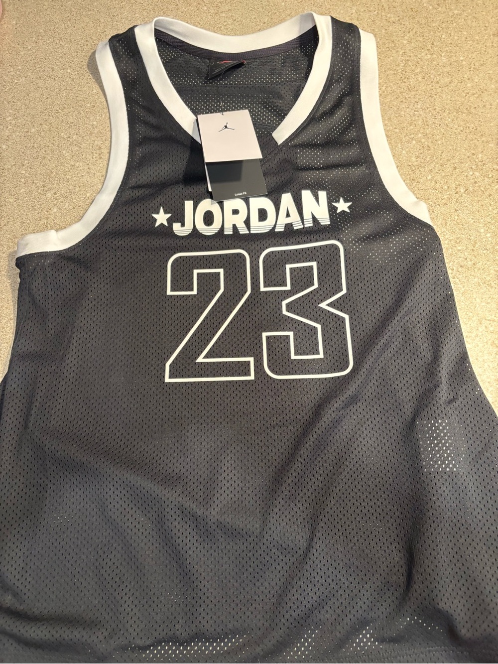Jordan Black and White Mesh Basketball Jersey 23